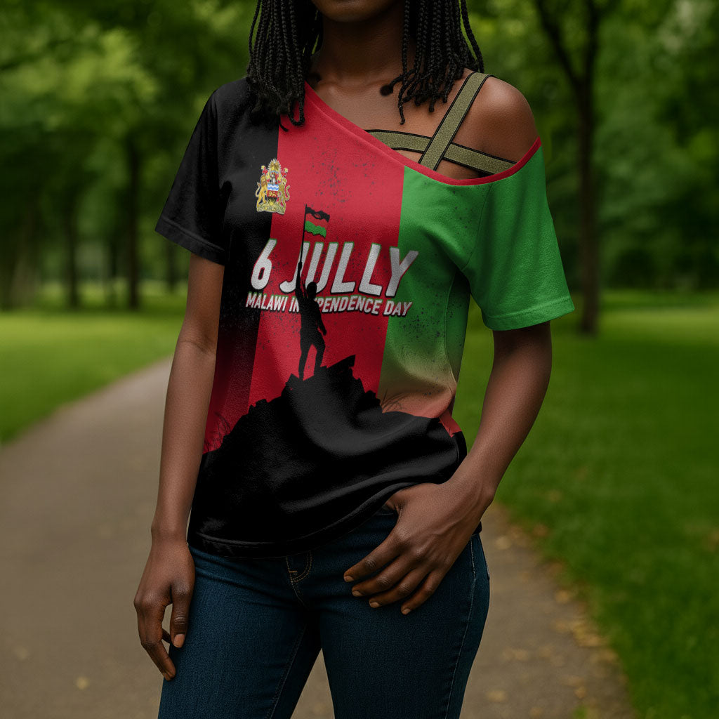 Malawi Independence Day 6 July Cross Shoulder Shirt Malawian Flag Grunge Soldier