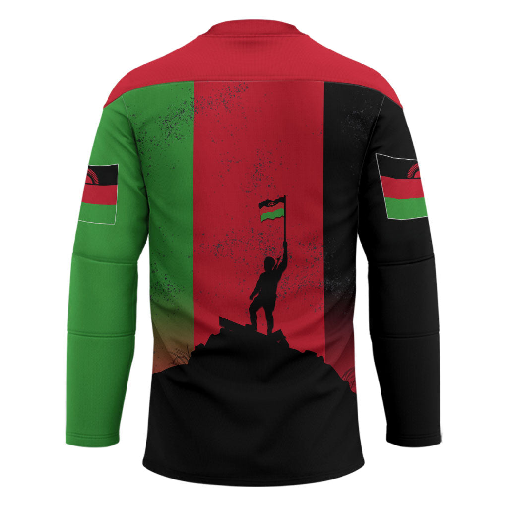 Malawi Independence Day 6 July Hockey Jersey Malawian Flag Grunge Soldier