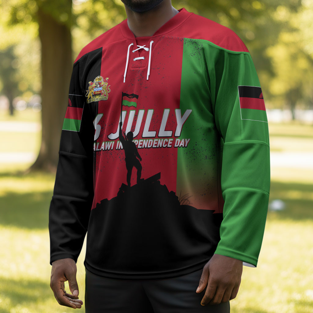 Malawi Independence Day 6 July Hockey Jersey Malawian Flag Grunge Soldier