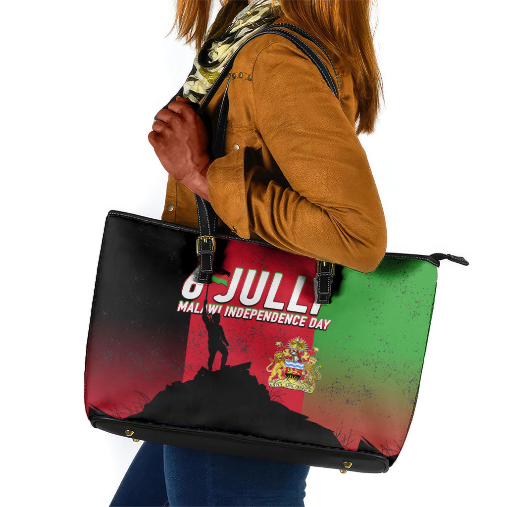 Malawi Independence Day 6 July Leather Tote Bag Malawian Flag Grunge Soldier
