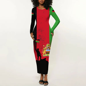 Malawi Independence Day 6 July Long Sleeve Bodycon Dress Malawian Flag Grunge Soldier