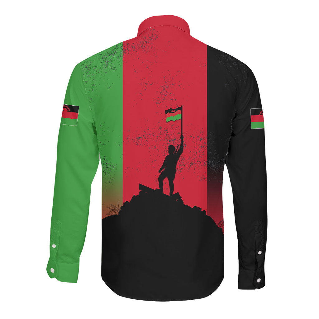 Malawi Independence Day 6 July Long Sleeve Button Shirt Malawian Flag Grunge Soldier