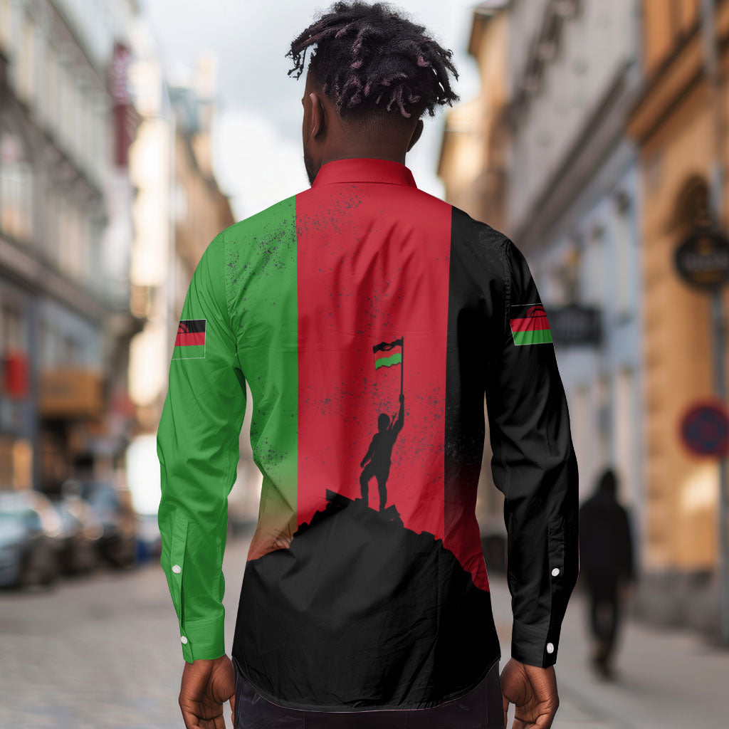 Malawi Independence Day 6 July Long Sleeve Button Shirt Malawian Flag Grunge Soldier