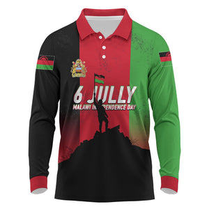 Malawi Independence Day 6 July Long Sleeve Polo Shirt Malawian Flag Grunge Soldier