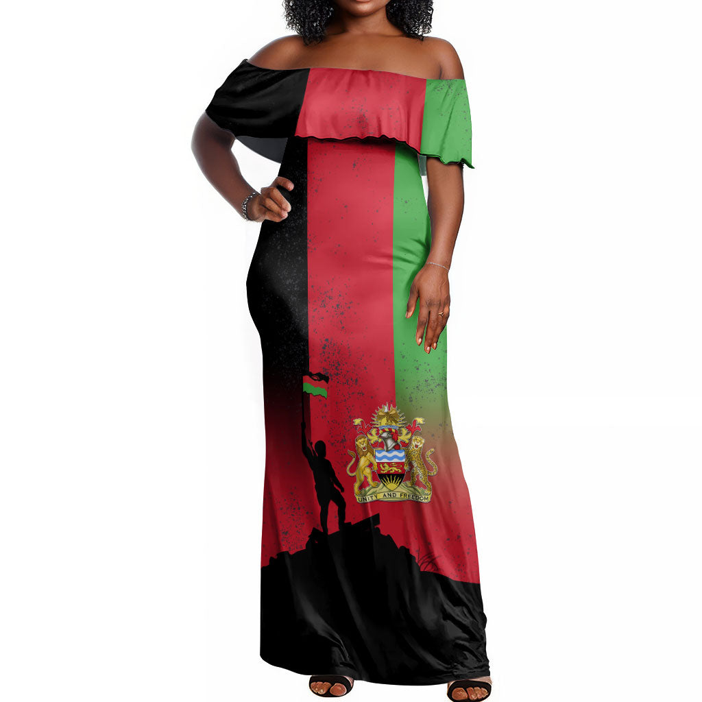 Malawi Independence Day 6 July Off Shoulder Maxi Dress Malawian Flag Grunge Soldier
