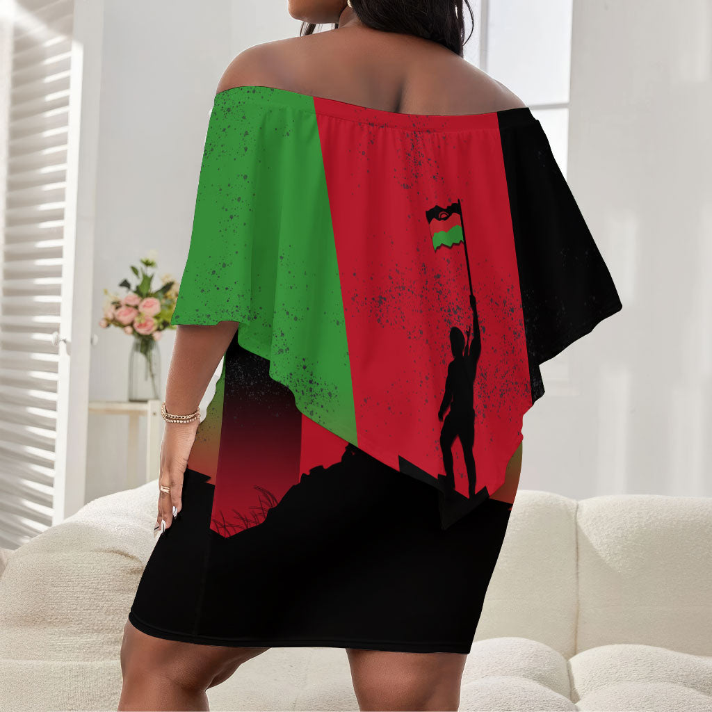 Malawi Independence Day 6 July Off Shoulder Short Dress Malawian Flag Grunge Soldier