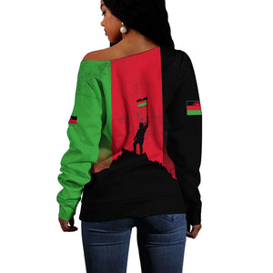 Malawi Independence Day 6 July Off Shoulder Sweater Malawian Flag Grunge Soldier