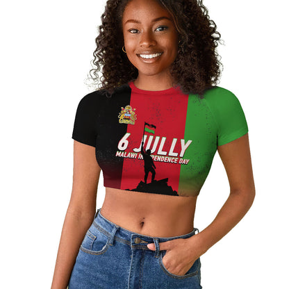 Malawi Independence Day 6 July Raglan Cropped T shirt Malawian Flag Grunge Soldier