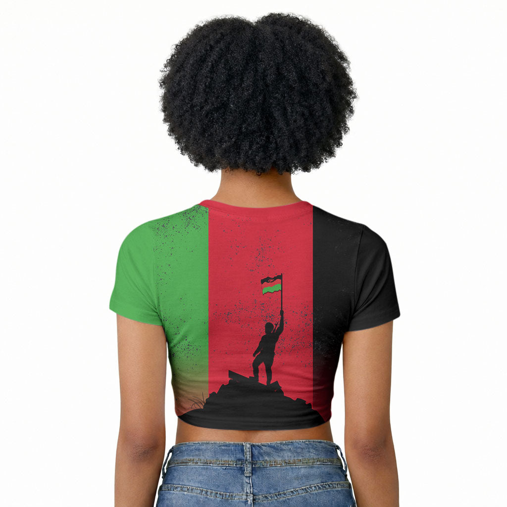 Malawi Independence Day 6 July Raglan Cropped T shirt Malawian Flag Grunge Soldier