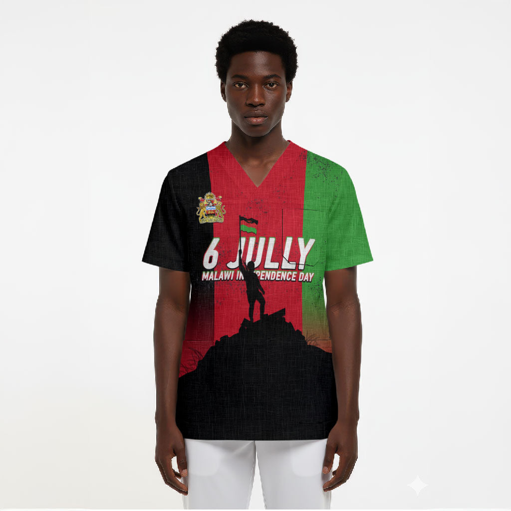 Malawi Independence Day 6 July Scrub Top Malawian Flag Grunge Soldier