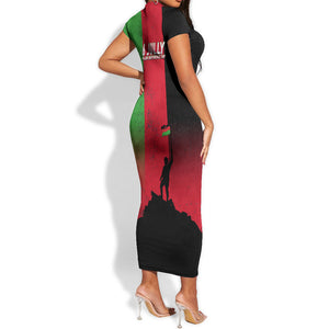Malawi Independence Day 6 July Short Sleeve Bodycon Dress Malawian Flag Grunge Soldier