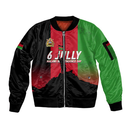 Malawi Independence Day 6 July Sleeve Zip Bomber Jacket Malawian Flag Grunge Soldier