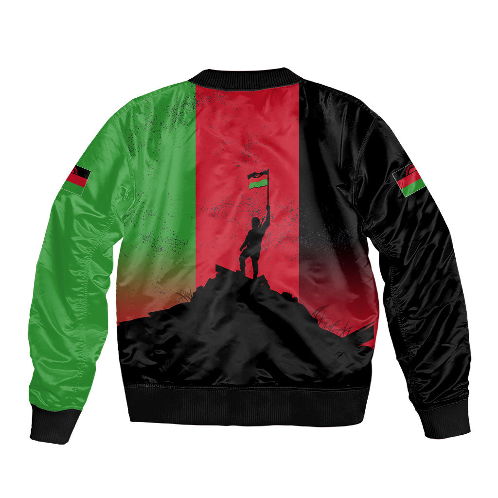 Malawi Independence Day 6 July Sleeve Zip Bomber Jacket Malawian Flag Grunge Soldier