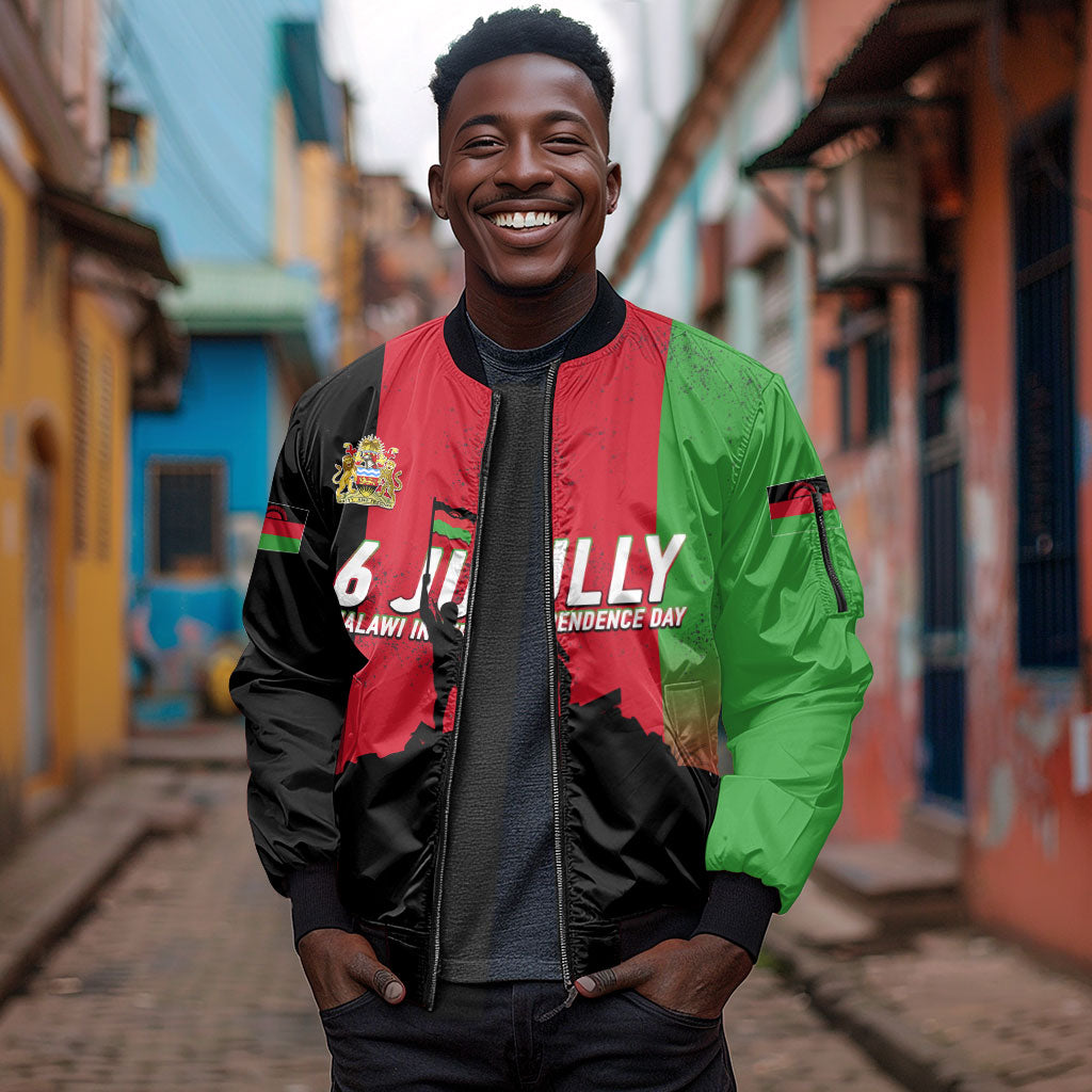 Malawi Independence Day 6 July Sleeve Zip Bomber Jacket Malawian Flag Grunge Soldier