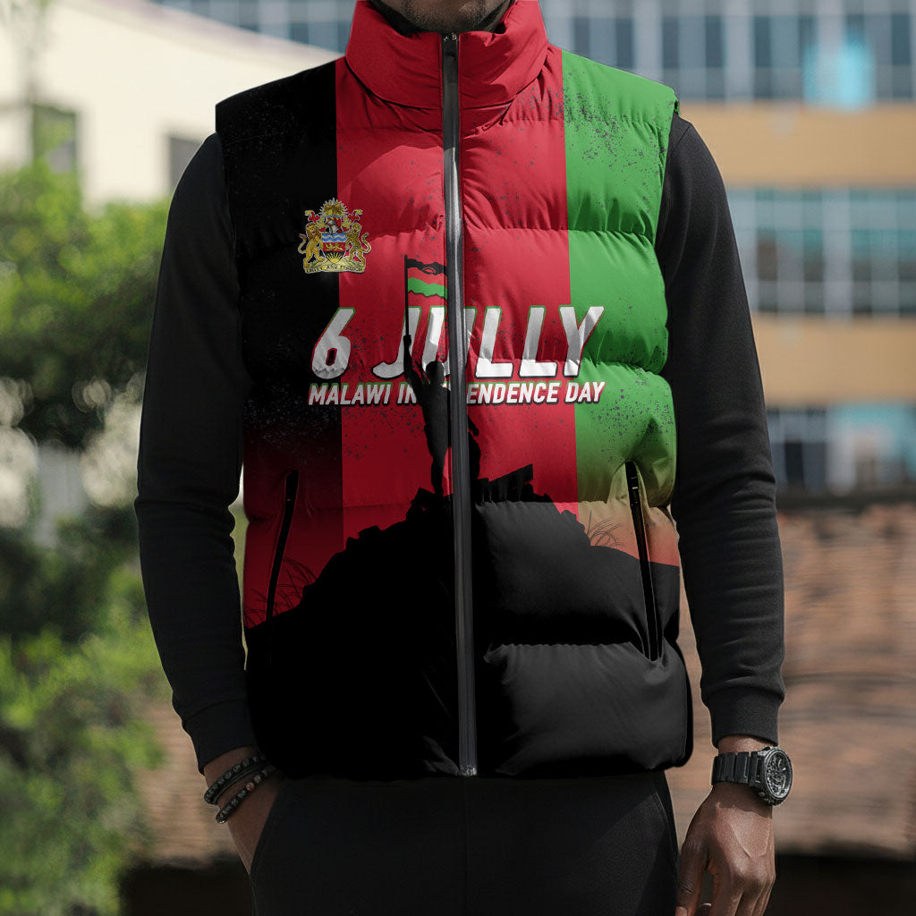 Malawi Independence Day 6 July Sleeveless Puffer Jacket Malawian Flag Grunge Soldier