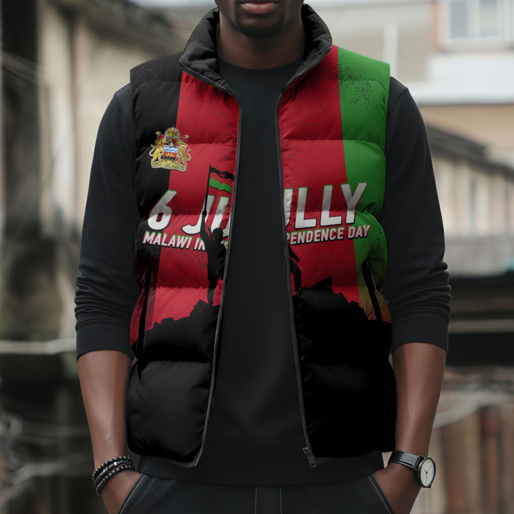 Malawi Independence Day 6 July Sleeveless Puffer Jacket Malawian Flag Grunge Soldier