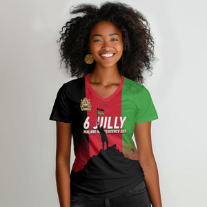 Malawi Independence Day 6 July Women V-Neck T-Shirt Malawian Flag Grunge Soldier