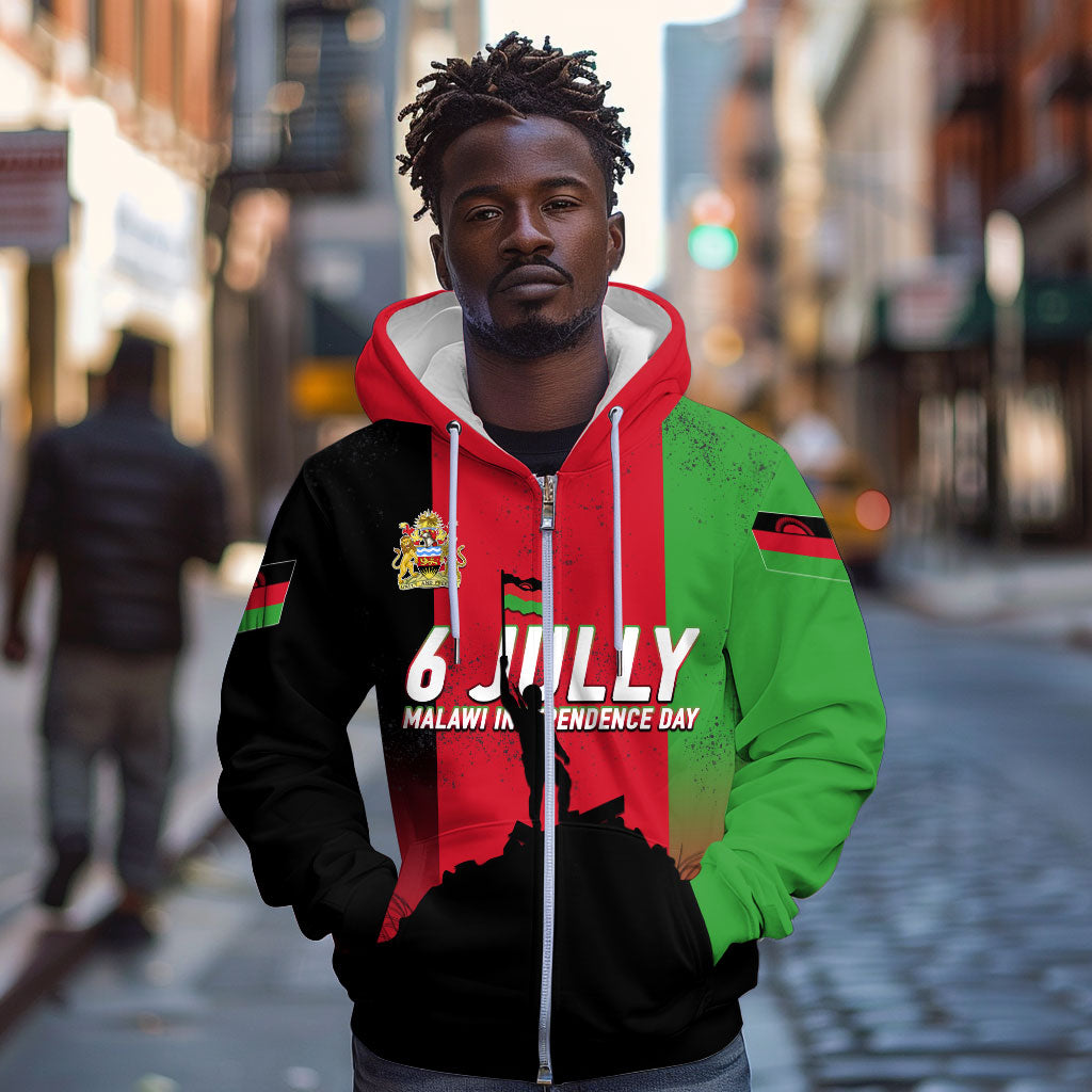 Malawi Independence Day 6 July Zip Hoodie Malawian Flag Grunge Soldier