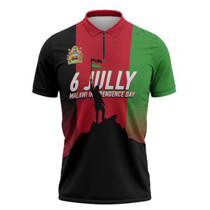 Malawi Independence Day 6 July Zipper Polo Shirt Malawian Flag Grunge Soldier