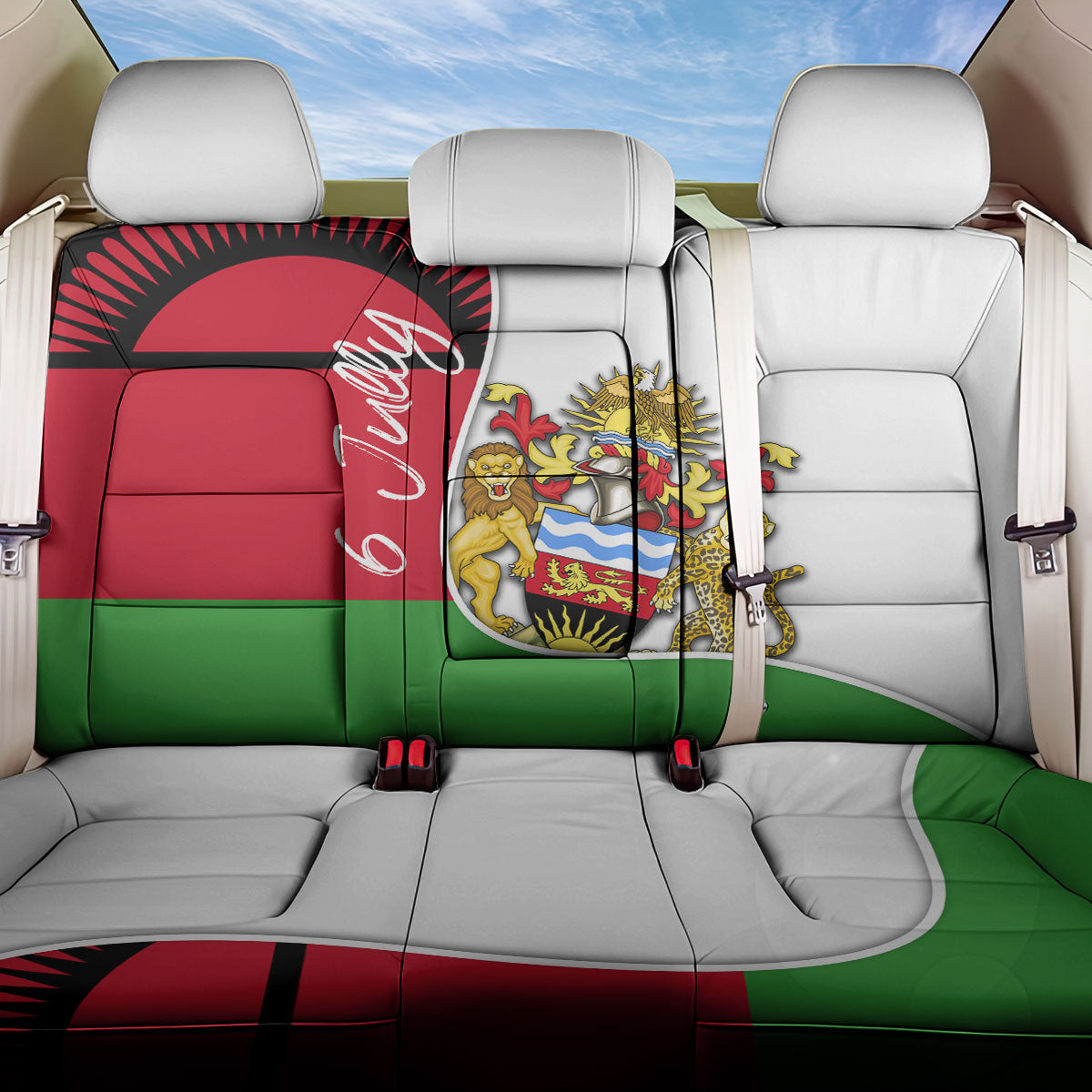 Malawi Independence Day 6 July Back Car Seat Cover Malawian Coat Of Arms Flag Ribbon