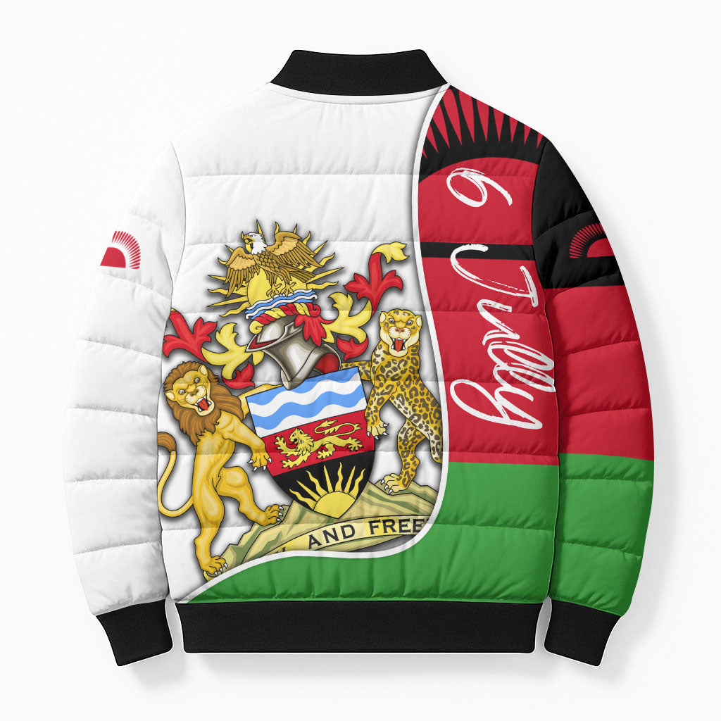 Malawi Independence Day 6 July Bomber Puffer Jacket Malawian Coat Of Arms Flag Ribbon