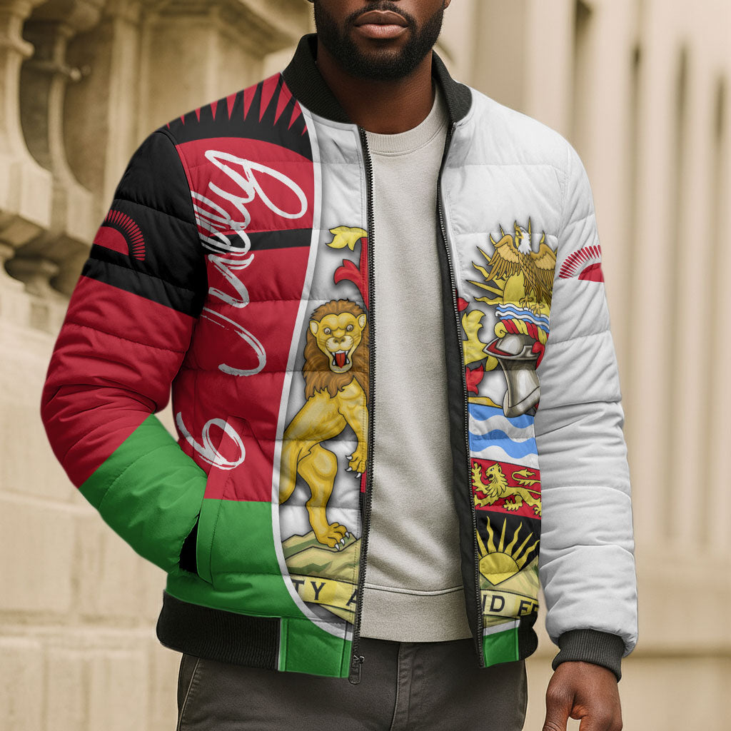 Malawi Independence Day 6 July Bomber Puffer Jacket Malawian Coat Of Arms Flag Ribbon
