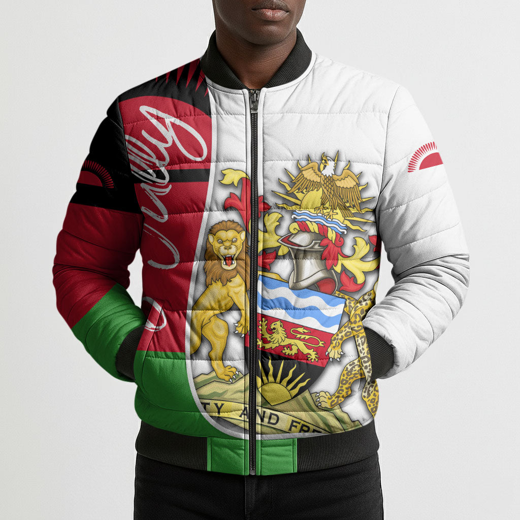 Malawi Independence Day 6 July Bomber Puffer Jacket Malawian Coat Of Arms Flag Ribbon