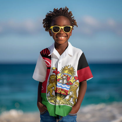 Malawi Independence Day 6 July Kid Hawaiian Shirt Malawian Coat Of Arms Flag Ribbon