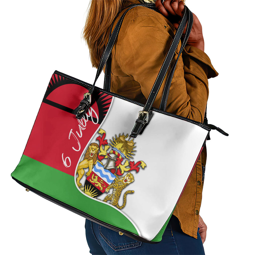 Malawi Independence Day 6 July Leather Tote Bag Malawian Coat Of Arms Flag Ribbon