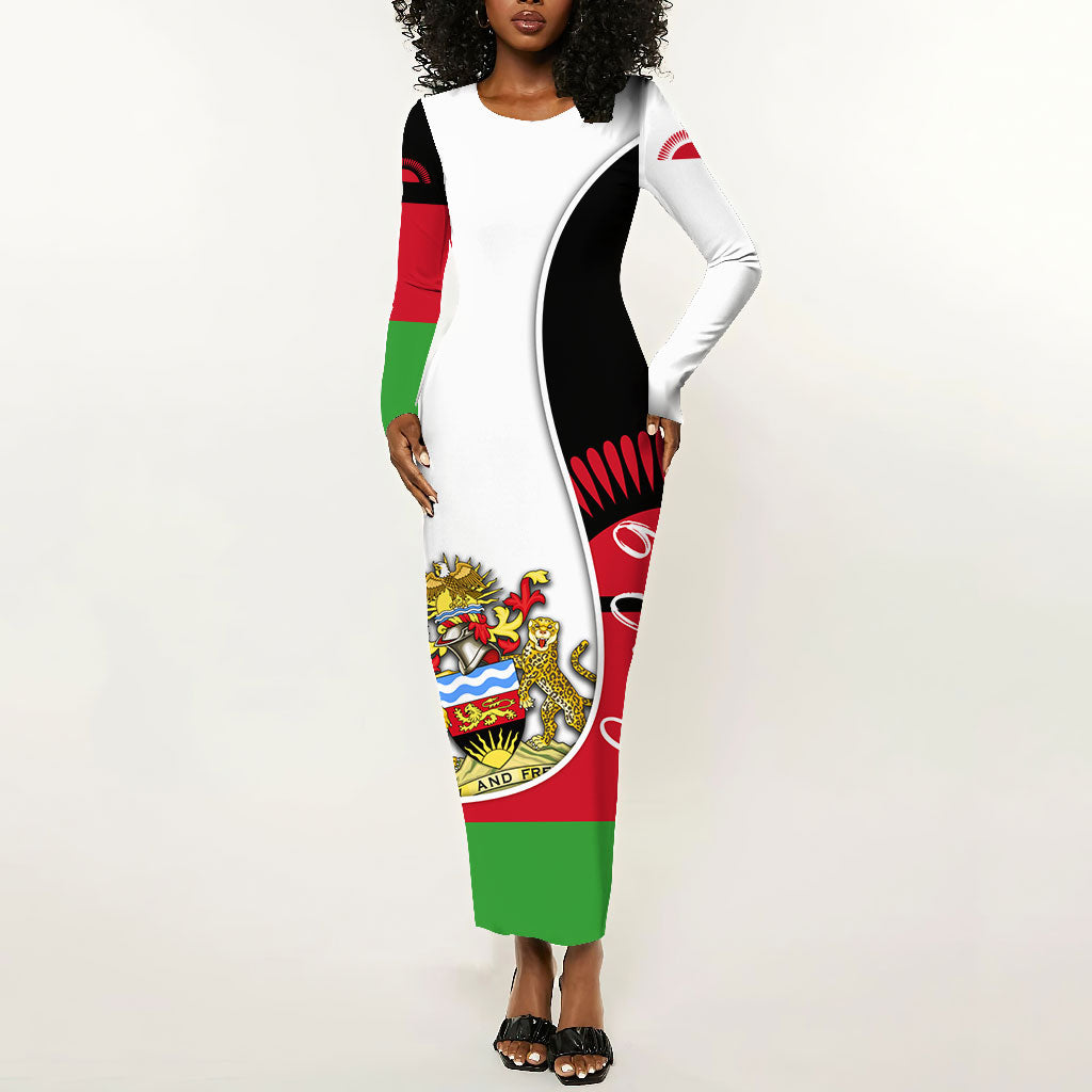 Malawi Independence Day 6 July Long Sleeve Bodycon Dress Malawian Coat Of Arms Flag Ribbon