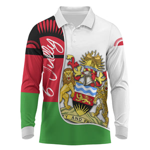 Malawi Independence Day 6 July Long Sleeve Polo Shirt Malawian Coat Of Arms Flag Ribbon