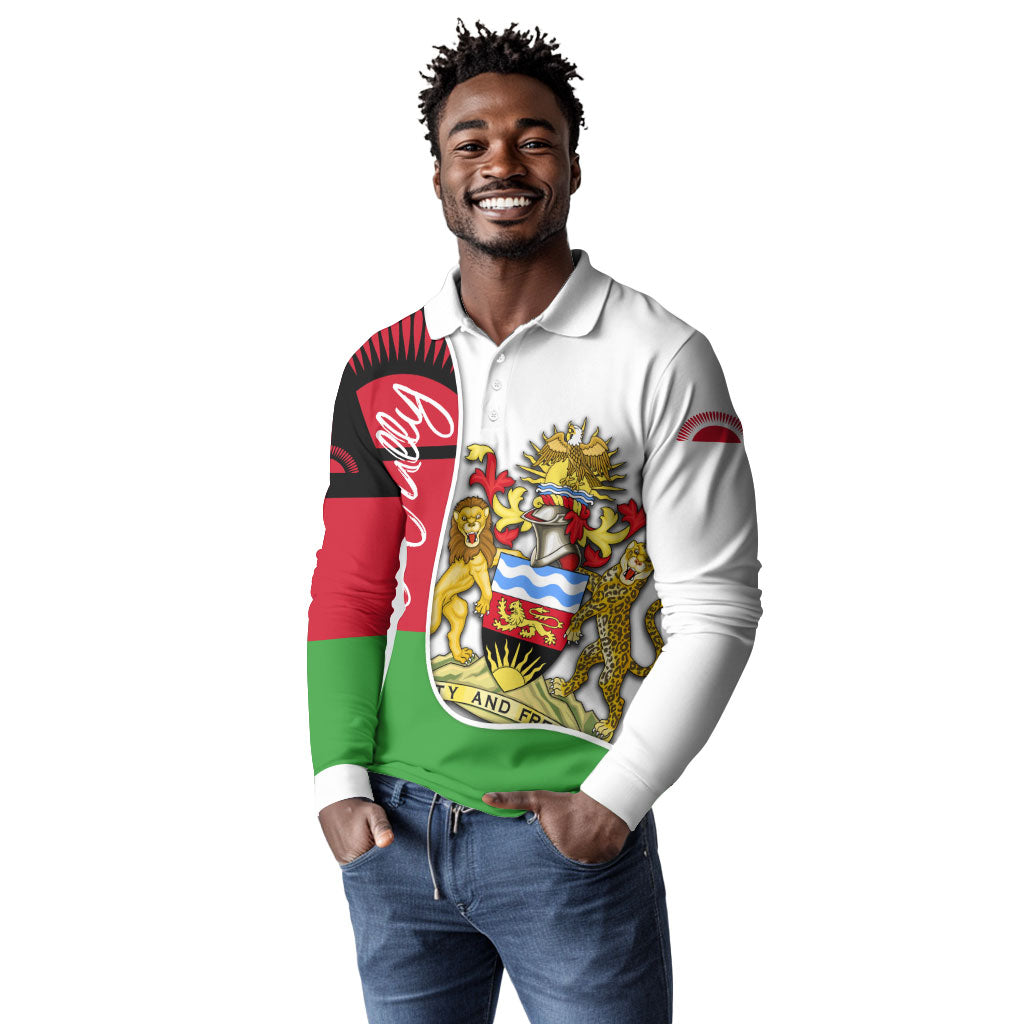 Malawi Independence Day 6 July Long Sleeve Polo Shirt Malawian Coat Of Arms Flag Ribbon