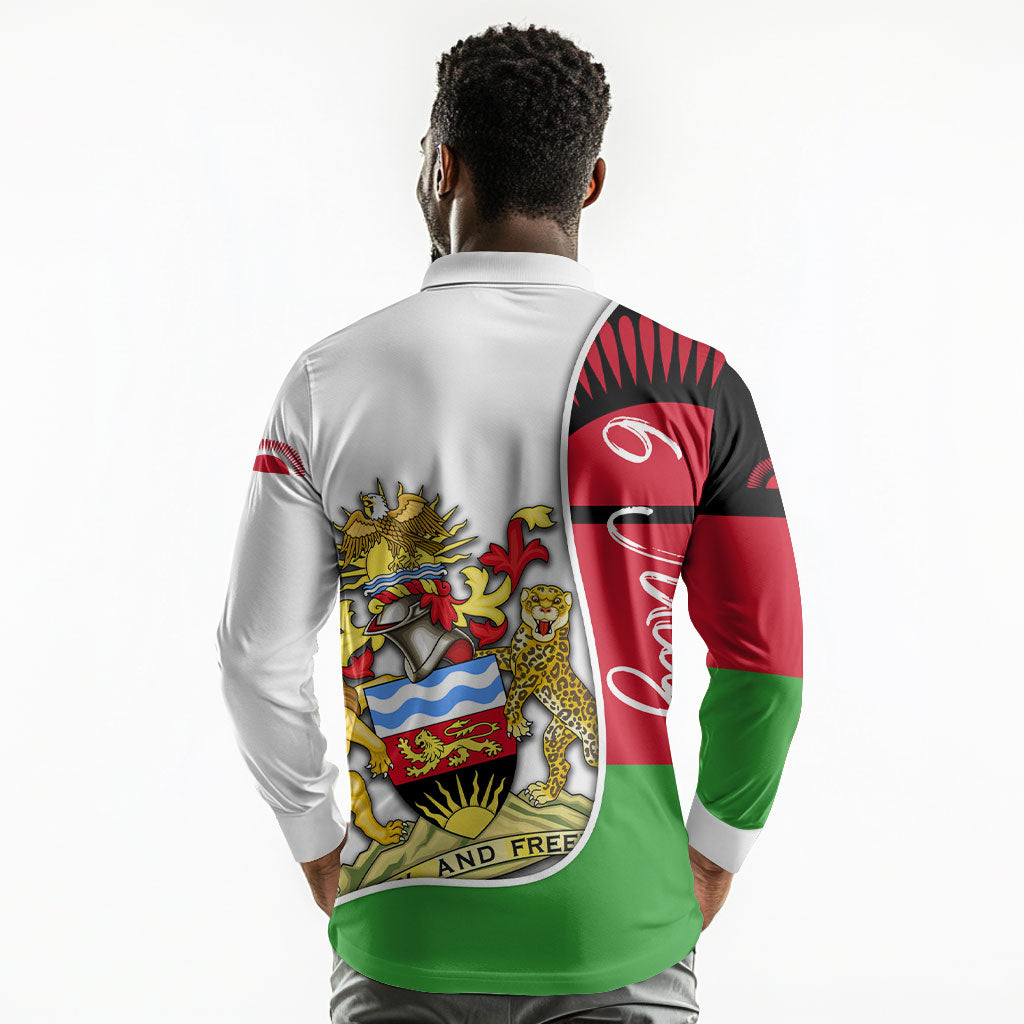 Malawi Independence Day 6 July Long Sleeve Polo Shirt Malawian Coat Of Arms Flag Ribbon