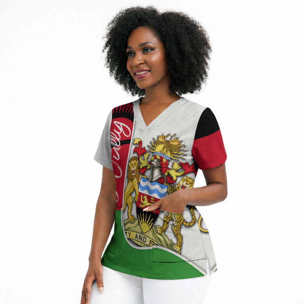 Malawi Independence Day 6 July Scrub Top Malawian Coat Of Arms Flag Ribbon