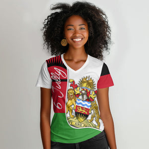 Malawi Independence Day 6 July Women V-Neck T-Shirt Malawian Coat Of Arms Flag Ribbon