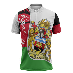 Malawi Independence Day 6 July Zipper Polo Shirt Malawian Coat Of Arms Flag Ribbon