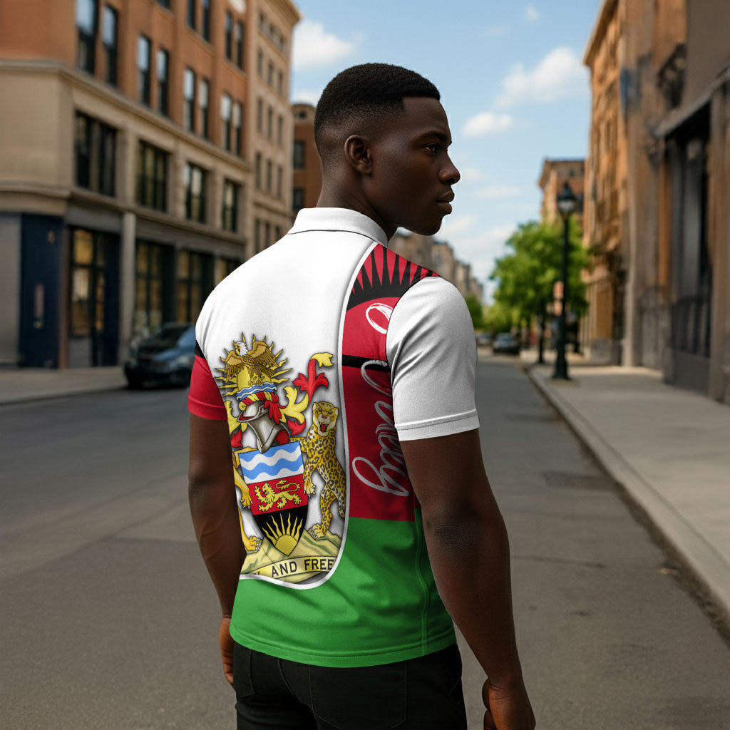 Malawi Independence Day 6 July Zipper Polo Shirt Malawian Coat Of Arms Flag Ribbon