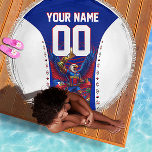 Personalized Haiti Football Eagle Champions Beach Blanket Les Grenadiers Soccer Trophy 2026 Heritage Flag