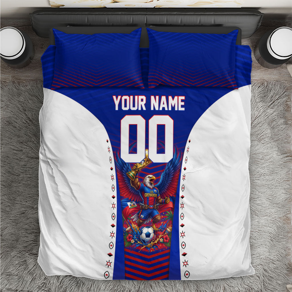 Personalized Haiti Football Eagle Champions Bedding Set Les Grenadiers Soccer Trophy 2026 Heritage Flag