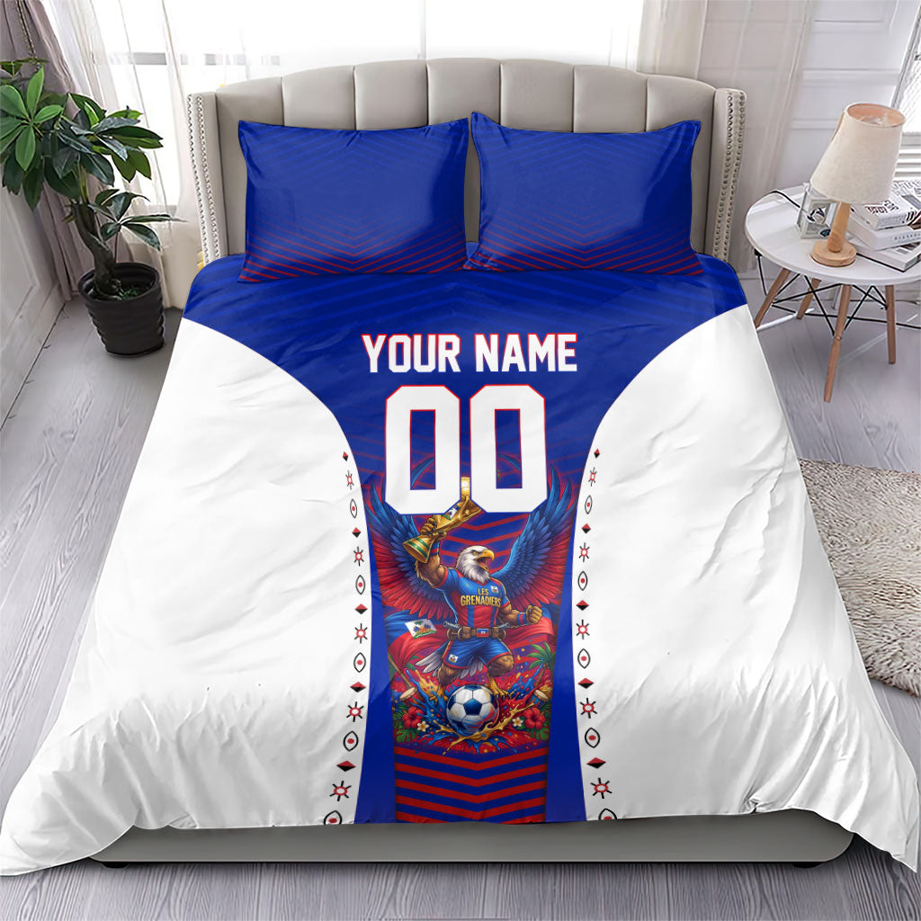 Personalized Haiti Football Eagle Champions Bedding Set Les Grenadiers Soccer Trophy 2026 Heritage Flag