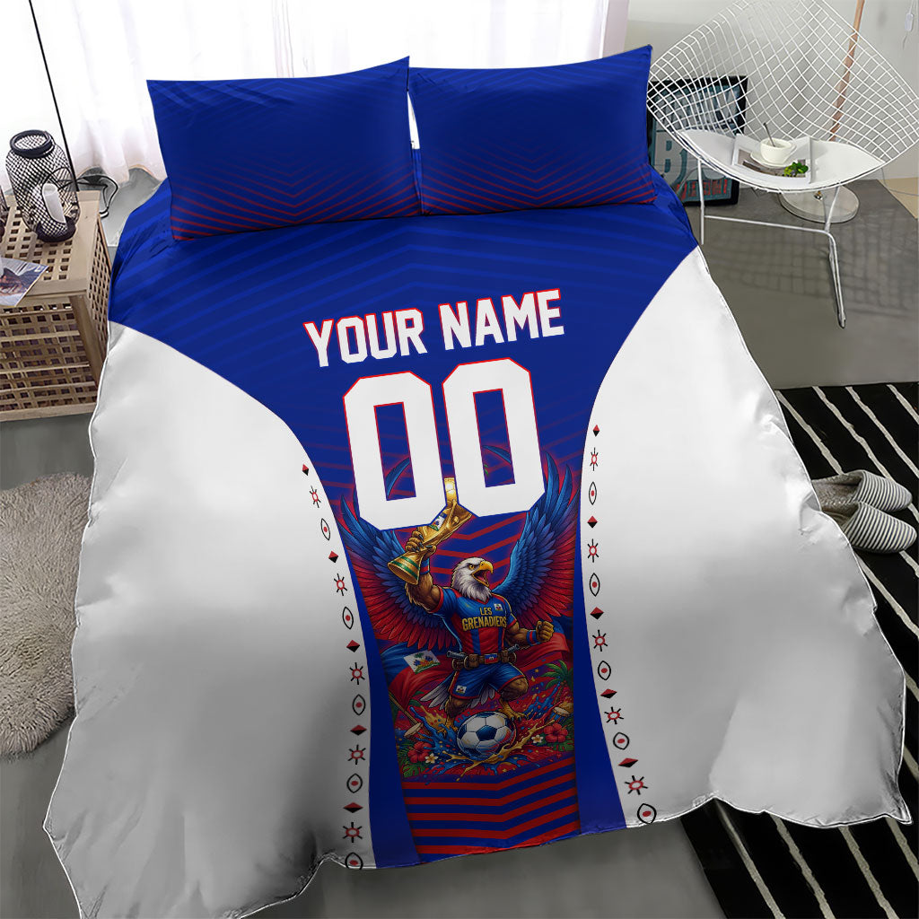 Personalized Haiti Football Eagle Champions Bedding Set Les Grenadiers Soccer Trophy 2026 Heritage Flag