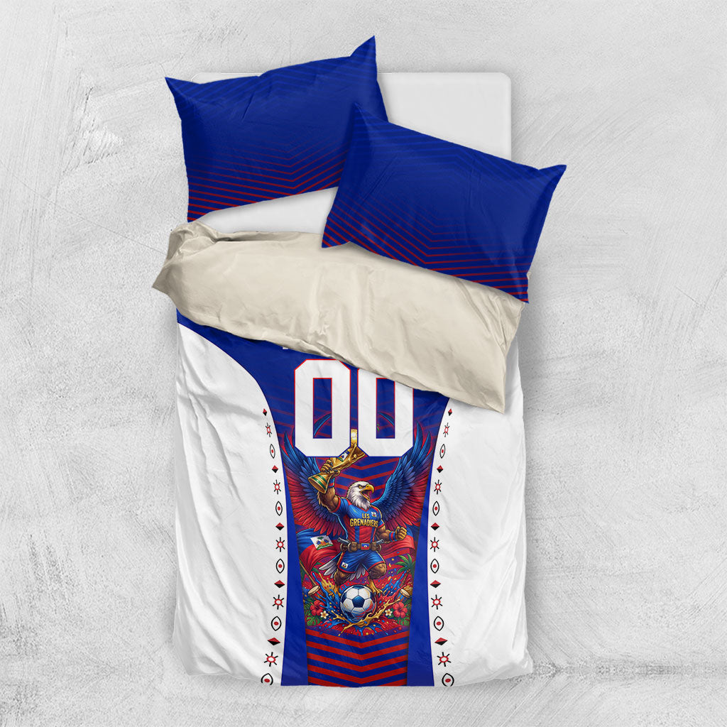 Personalized Haiti Football Eagle Champions Bedding Set Les Grenadiers Soccer Trophy 2026 Heritage Flag