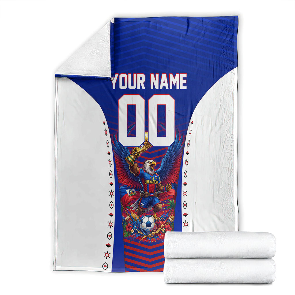 Personalized Haiti Football Eagle Champions Blanket Les Grenadiers Soccer Trophy 2026 Heritage Flag