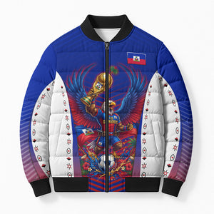Personalized Haiti Football Eagle Champions Bomber Puffer Jacket Les Grenadiers Soccer Trophy 2026 Heritage Flag