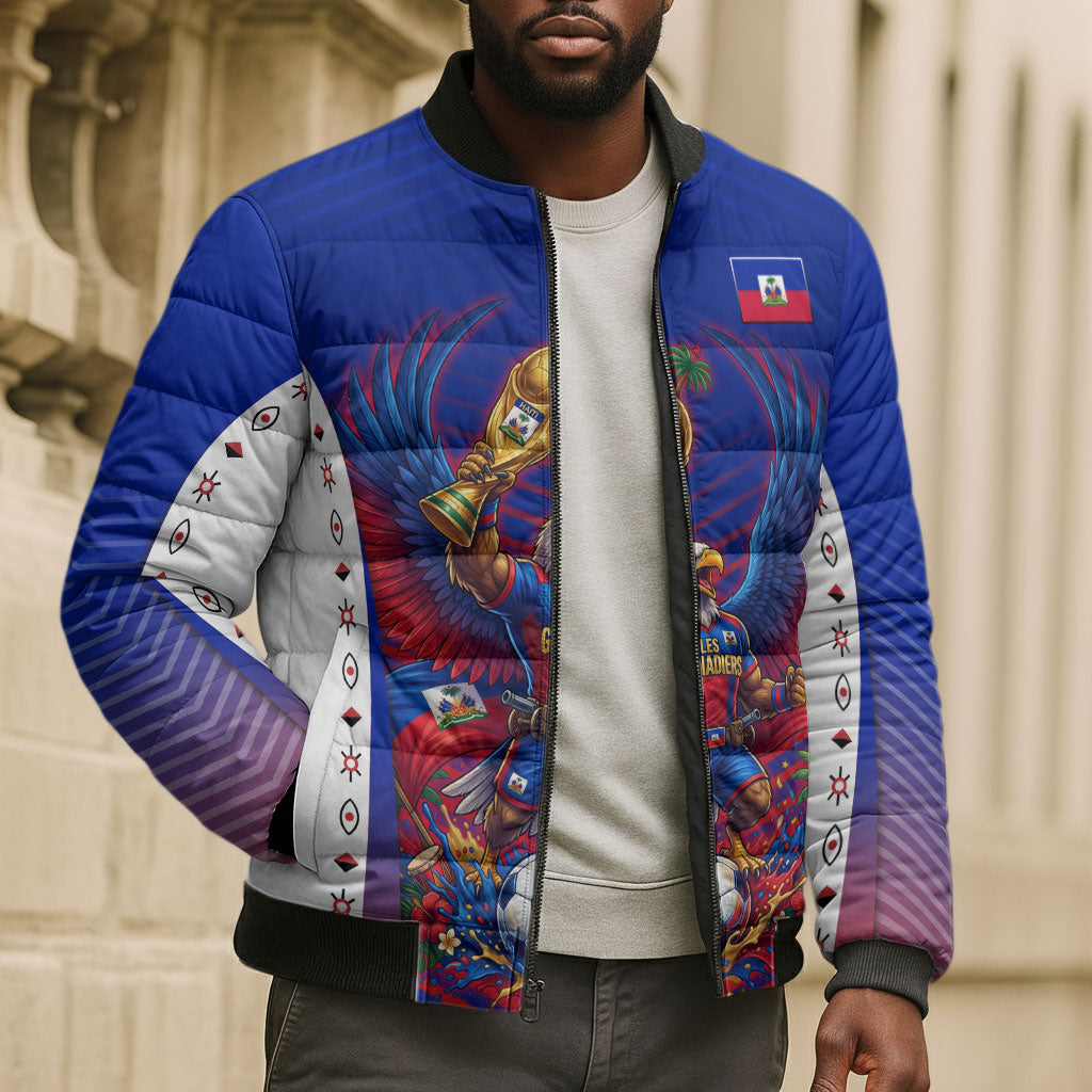 Personalized Haiti Football Eagle Champions Bomber Puffer Jacket Les Grenadiers Soccer Trophy 2026 Heritage Flag