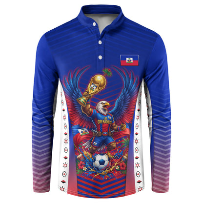 Personalized Haiti Football Eagle Champions Button Sweatshirt Les Grenadiers Soccer Trophy 2026 Heritage Flag
