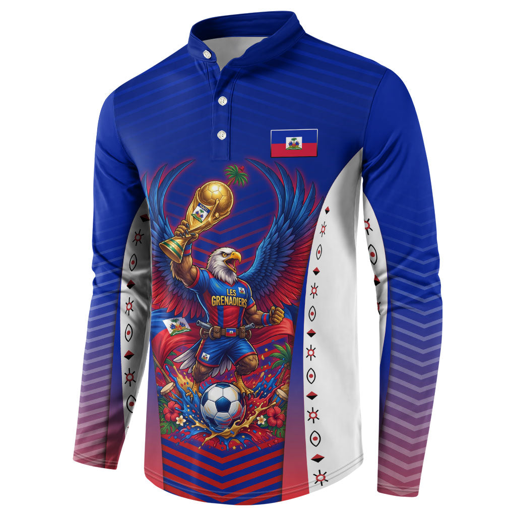Personalized Haiti Football Eagle Champions Button Sweatshirt Les Grenadiers Soccer Trophy 2026 Heritage Flag