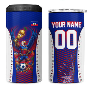 Personalized Haiti Football Eagle Champions 4 in 1 Can Cooler Tumbler Les Grenadiers Soccer Trophy 2026 Heritage Flag