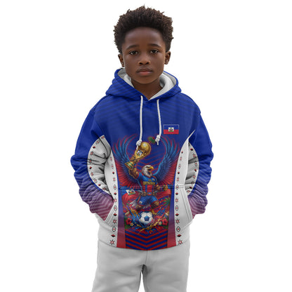 Personalized Haiti Football Eagle Champions Kid Hoodie Les Grenadiers Soccer Trophy 2026 Heritage Flag