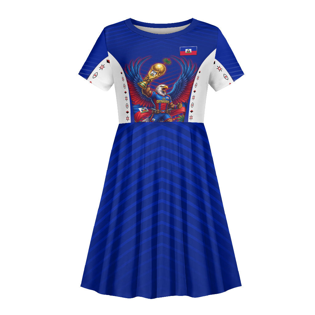 Personalized Haiti Football Eagle Champions Kid Short Sleeve Dress Les Grenadiers Soccer Trophy 2026 Heritage Flag